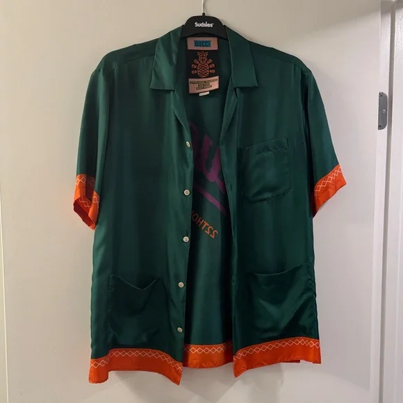 Gucci Dark Green and Vibrant Orange Casual Shirt - Picture 5 of 7